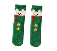 Women Men Fuzzy Socks Fluffy Cozy Winter Warm Super Soft Slipper Socks Grip Socks Home Socks for Halloween Christmas (Xmas Green Bunny, ONE SIZE)