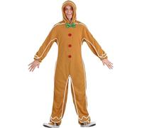 Women Men Halloween Christmas Gingerbread Costumes Pajama Hooded Zipper Pjs Jumpsuit Role-playing Cosplay Sleepwear (B-Ginger Men, S)