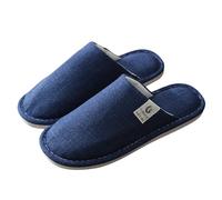 Women Men House Slippers Autumn Plain Basic Cotton Slippers Soft Cozy Memory Foam Slipper Lightweight Slip On Flat Slides for Indoor Bedroom Hotel (Navy, 44)