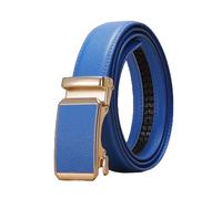 Women/Men Leather Belt Casual Adjustable Automatic Buckle Belts 3.0 cm Widtn Colorful Decorative Belt, Blue, 125x3cm