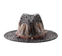 Women Men Leopard Trilby Hats Fashion Wool Panama Fedora Hat Wide Brim Western Style Feather Gentleman Jazz Hat Cowboy Hats Fancy Dress for Party Cosplay Costume Accessory Ladies Retro Top Hat