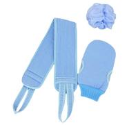 Women Men Magic Exfoliating Bath Towel Bathing Set Including Exfoliating Gloves Back Scrubbing Strips Bath Flower(3pcs) (Blue)