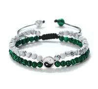 Women Men Natural Stone Black Lava Malachite Adjustable Bangles Yoga Wrist