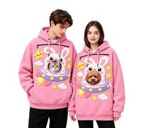 Women Men Pet Pouch Hoodie Cute Moon Star Graphic Winter Pullover | Oversized Hoodie Men with Pet Pocket Cat Carrier Hoodie Animal Lover Gifts For Daily Casual Winter Tops Pink M