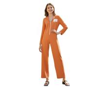 Women Men Prisoner Costume Orange Prison Button Closure Short Sleeve Romper Jumpsuit Halloween Cosplay Costume, A-yellow, Medium