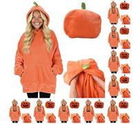 Women Men Pumpkin Hoodies Convertible into Pillow, Unisex Adult Cute Halloween Costume Flannel Hooded Sweatshirt Fleece Jumper Fluffly Pullover Orange Pumpkin Hoodie Winter Warm Lonugwear with Pocket