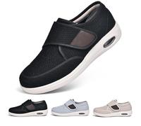 Women Men Shoes Adjustable Extra Wide Walking Shoes Easy on and Off for Elderly Foot Pain Relief,Air Cushion Sneakers with Memory Foam Memory Foam（A10056） Black