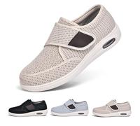 Women Men Shoes Adjustable Extra Wide Walking Shoes Easy on and Off for Elderly Foot Pain Relief,Air Cushion Sneakers with Memory Foam Memory Foam（A10048） Beige