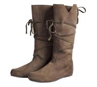 Women Men Spring Winter Boots Flat Heel Thick Sole Lace Up Medieval Role Play Round Toe Lace Up High Shaft Shoes 8 Women, khaki, 4 UK