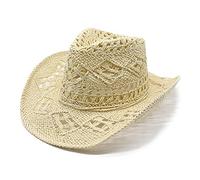 Women Men Summer Cowboy Hat Shapeable Hat Hollowed Out Sun Hat Good Times Bad Friends Hat (Beige, One Size)