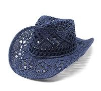 Women Men Summer Cowboy Hat Shapeable Hat Hollowed Out Sun Hat Good Times Bad Friends Hat (Navy, One Size)