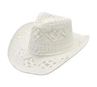 Women Men Summer Cowboy Hat Shapeable Hat Hollowed Out Sun Hat Good Times Bad Friends Hat (White, One Size)
