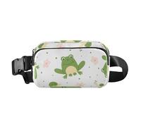 Women Men Teenagers Chest Belt Bum Bag Cute Multipurpose Crossbody Bag Waist Packs with Adjustable Strap for Travel Shopping Running, Seamless Pattern Frogs Peach Flowers Snail, Seamless Pattern Frogs