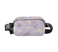 Women Men Teenagers Crossbody Bag Anti Theft Waist Pack Stylish Waterproof Waist Pack Crossbody Bag with Adjustable Strap for Travel Gym Work, Watercolor Daisy Flowers Butterfly, Watercolor Daisy