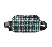 Women Men Teens Chest Bag Belt Bag Stylish Small Fanny Waist Pack with Adjustable Strap for Travel Shopping Running, Houndstooth with Green Black and White Stripes, Houndstooth With Green Black And