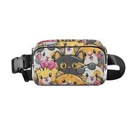 Women Men Teens Smash Body Handbag Trendy Large Capacity Waist Pack Crossbody Bag with Adjustable Strap for Shopping Sports Work, Cute Cat Cartoon Illustration, Cute Cat Cartoon, Cute Cat Cartoon