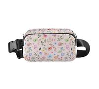 Women Men Teens Zipper Fanny Pack Sling Bag Fashion Mini Waist Pack Crossbody Bag with Adjustable Strap for Shopping Sports Work, Watercolor Botanical Flowers Animals, Watercolor Botanical Flowers