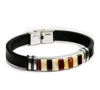 Women Men Unisex Jewelry Handmade Baltic Amber Mosaic Bracelet with Faux Leather Band Stainless Steel Clasp Adjustable, UNIVERSELLE, Faux Leather Stainless Steel Stone, Amber