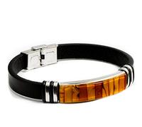 Women Men Unisex Jewelry Handmade Baltic Amber Mosaic Bracelet with Faux Leather Band Stainless Steel Clasp Adjustable, UNIVERSELLE, Faux Leather Stainless Steel Stone, Amber Jewellery
