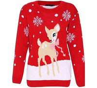 Women Men Various Styles Unisex Christmas Pullover 3D Xmas Knitted Novelty Jumper (Baby Deer Red, 16-18)