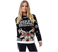 Women Men Various Styles Unisex Christmas Pullover 3D Xmas Knitted Novelty Jumper (Multi Pom Black, 8-10)