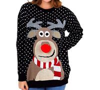 Women Men Various Styles Unisex Christmas Pullover 3D Xmas Knitted Novelty Jumper (Pom Pom Black, 12-14)
