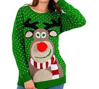Women Men Various Styles Unisex Christmas Pullover 3D Xmas Knitted Novelty Jumper (Pom Pom Green, 20-22)