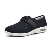 Women Men Warm Diabetic Shoes Extra Wide Width Memory Foam Slipper Adjustable Anti Slip Arthritis Edema Trainers,Black,8 UK