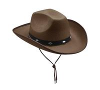 Women Men Wide Brim Cowboy Hats Buckle Belt Wind Lanyard Faux Felt Classic Western Cowgirl Hat Unisex Hunting Bullfight Party Fedora Caps