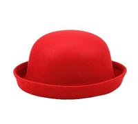 Women Men Wool Felt Bowler Derby Hat Classic Pork-Pie Rolled Brim Fedora Church Dress Hat Unisex Costume Accessory Round Cloche Pork Pie Ribbon Upturn Dressy Elegant Adults Headwear Red