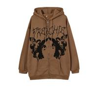 Women Men Y2K Hoodie Grunge Emo Harajuku Gothic Alt Dark Academia Zip Up Jacket Punk Alternative Aesthetic E Girl 90s, Brown, Medium