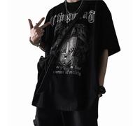 Women Men Y2k T Shirt Gothic Cross Oversize Tee Emo Dark Academia Preppy Aesthetic Grunge Harajuku Vintage Street Top, Black, XX-Large