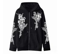 Women Men Y2K Zip Up Oversized Hoodie Gothic cross Graphic Emo Grunge Baggy Fleece Jacket 90s Punk Streetwear, Black, XXL
