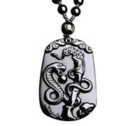 Women Mens Black Obsidian Chinese Zodiac Animal Pendant Necklace 12 Sign Amulet Talisman Bead Chain Adjustable