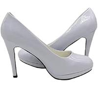 Women Mens Drag Queen Crossdresser Round Toe High Heel Platform Court Shoe Large Sizes 9 10 11 12 (White Patent, UK Footwear Size System, Adult, Men, Numeric, Medium, 10)
