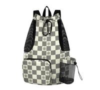 Women Mens Drawstring Backpack Sports Gym Bag With Water Bottle Pocket Cinch Back Sack Dry Wet Separation Gray Sun Checker Plaid Pattern