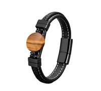 Women Mens Leather Bracelet Black Natural Rotatable Stone Fidget Bracelet Leather Cuff Bangles Wristband With Magnetic Clasp Punk Goth Jewellery Gift For Mm Men Dad Husband Tiger Eye Stone 1
