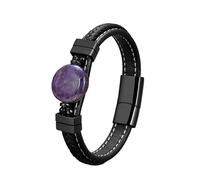 Women Mens Leather Bracelet Black Natural Rotatable Stone Fidget Bracelet Leather Cuff Bangles Wristband With Magnetic Clasp Punk Goth Jewellery Gift For Mm Men Dad Husband Amethyst 21Cm
