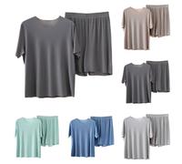 Women & Men'S Pyjamas Sets Short Sleeve Summer Cotton Pjs Loungewear Nightwear Contrasting Colors O-Neck T-Shirt And Shorty Bottoms/Pant Pjs Super Soft Jersey Sleepwear Homewear