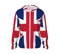 Women & Men's Sun Shirts UPF 50 / British flag Print Light Sun Protection Hoodie, Outdoor Athletic Jacket, Black, XL
