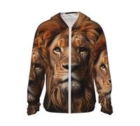 Women & Men's Sun Shirts UPF 50 / The Lion's Gaze Print Light Sun Protection Hoodie, Outdoor Athletic Jacket, Black, XL