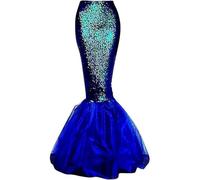 Women Mermaid Costume Shiny Maxi Fish Skirt High Waist Metallic Hologram Sequin Bodycon Skirt Halloween Fancy Cosplay Outfits (Blue C, M)