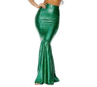 Women Mermaid Tail Costume Fancy Metallic Hologram Sequin Maxi Skirt Cosplay Halloween Party Dress Long Maxi Skirt