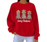 Women Merry Christmas Letter Sweatshirts Casual Xmas Tree Shirt Graphic Crewneck Oversized Fleece Pullover Holiday Top (Red, XXXL)