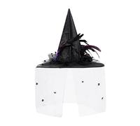Women Mesh Halloween Vampire Witch Hat Spider Feather Flower Wizard Hat Lace Veil Vintage Gathic Costume For Party Cosplay Dress Up (A-01, 48cm*36cm)