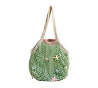 Women Mesh Shoulder Bag Lightweight & Portable Knitted Bag Starfish Shell Decor Shopping Bag with Pendant for Summer Vacation Casual Commute Daily Use (Green)