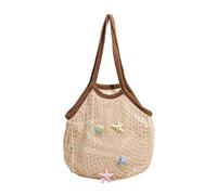 Women Mesh Shoulder Bag Lightweight & Portable Knitted Bag Starfish Shell Decor Shopping Bag with Pendant for Summer Vacation Casual Commute Daily Use (Brown)