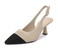Women Mesh Slingback Kitten Heel Pointed Toe Adjustable Buckle Comfortable Dress Shoes(Black 1,4 UK)