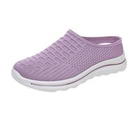 Women Mesh Slippers Orthopedic Garden Clogs Shoes Summer Walking Arch Support Backless Sandals Lady Platform Closed Toe Breathable Sports Woven Fashion Casual Trainers (Purple, 4.5)
