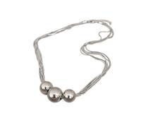 Women Metal Stainless Steel Necklace Multi Layer Chain Smooth Large Beads Choker Fashion Punk Styles Party Gifts, 42.5-47.5cm, Metal, Stabilized Turquoise